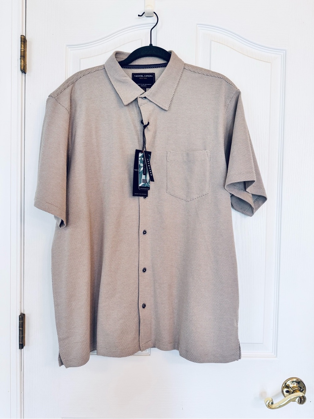 Nickel & Iron Men's Short Sleeve Jacquard Tan Button-Down Shirt NWT Sz XL